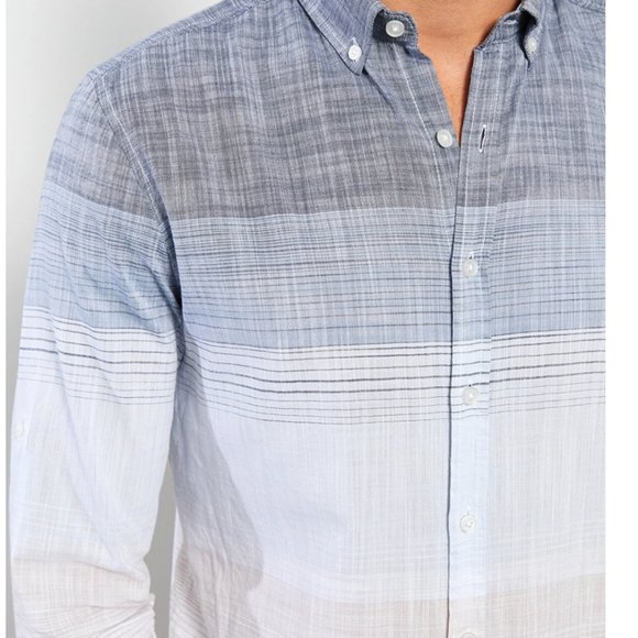 100% cotton Button Down Shirt with Horizontal Stripes and Gradient Print Sise L - Picture 9 of 16